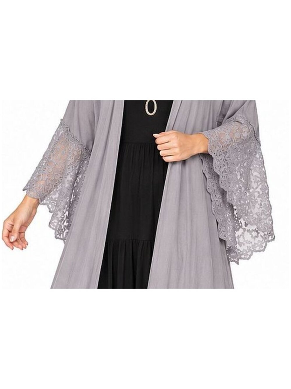 New Gigio S 4 6 8 Gray Open Embroidered Fairy Duster Jacket Lace Dolman Sleeves - Picture 5 of 9
